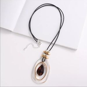 Two-tone long double circle natural stone statement necklace